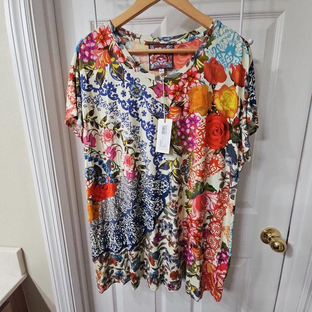 Johnny Was Tango Relaxed Dolman Sleeve Tunic XL Multicolor Floral New